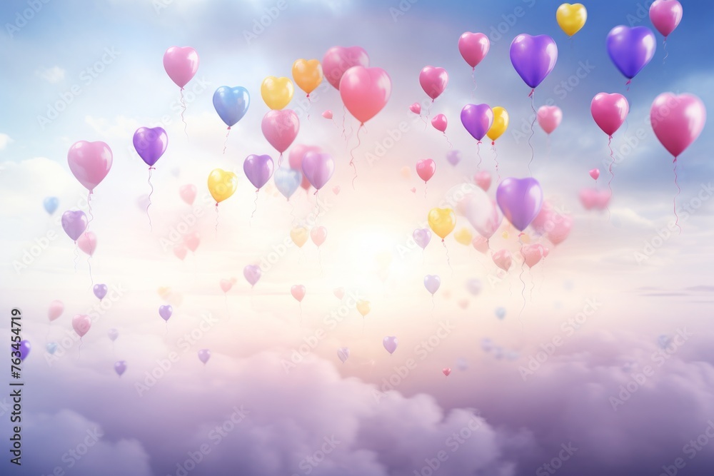 Whimsical and dreamy social media background with floating balloons