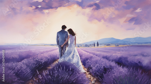 Casal em um campo de lavanda - Papel de parede 