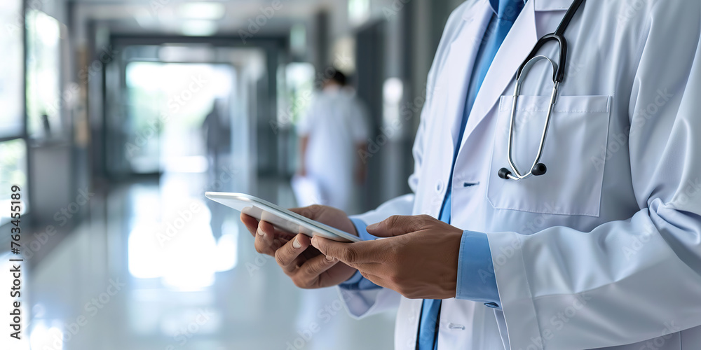 Young doctor using digital tablet in a hospital Young doctor using digital tablet in a hospital