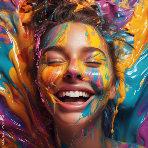 acrylic colour pouring on face of a female