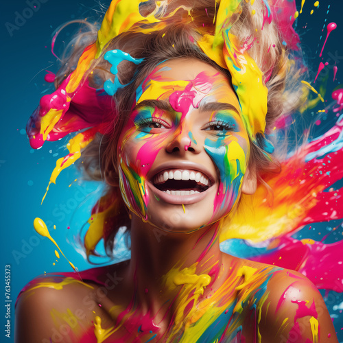 acrylic colour pouring on face of a female