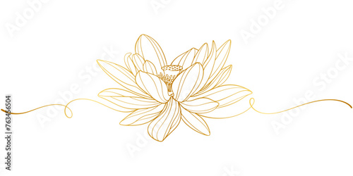 Golden lotus line art vector illustration, vesak day element design	