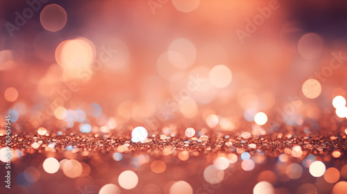 A rose gold glitter bokeh texture  with a focus on the shimmering light patterns 