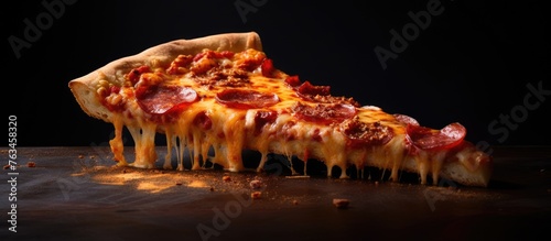 Pizza with Melty Cheese and pepperoni slices on a Table
