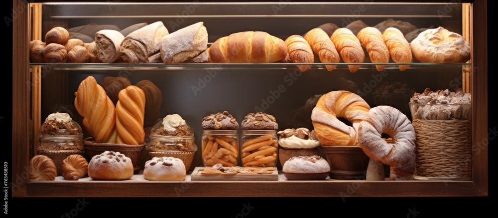 A display filled with various bread types