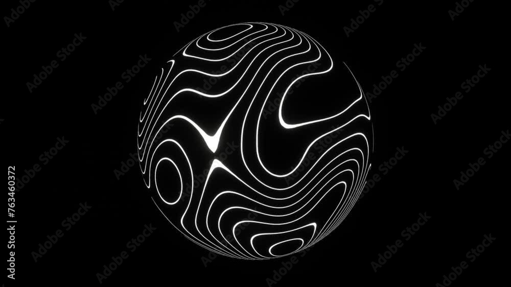 3d Abstract outline topographic contour map landscape pattern texture planet in space. Black and white laser lines on geography globe. Animation 30fps loop