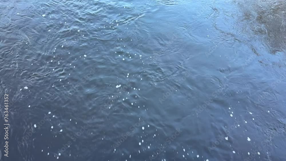 Water in the river, view from above. Water flow in the river. River flow. Fresh water ecosystems resource. A small river flows. Groundwater and Freshwater Ecosystem. Watershed to pond, wetland.