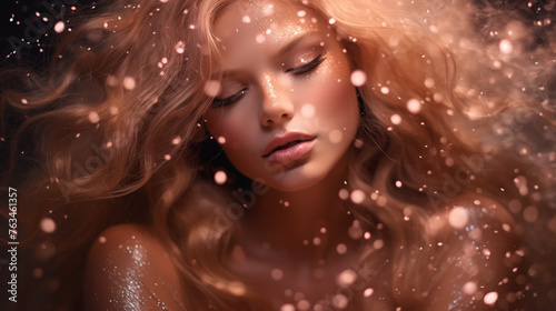  A sparkling rose gold texture  with light reflecting off the fine glitter particles