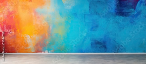 Large colorful painting on a room wall