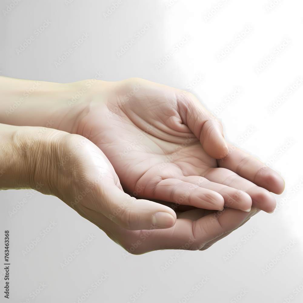 Open hands in a gesture of giving on white background