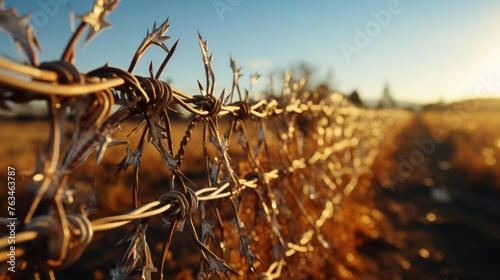 barbed wire fence symbolizes protection. photo
