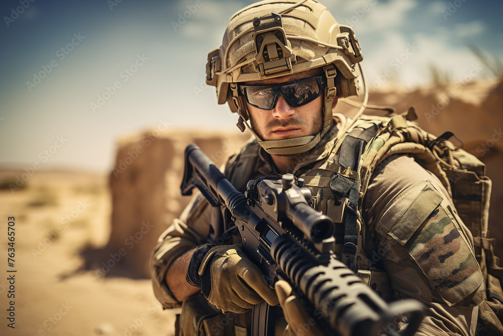 Young adult man soldier in uniform and helmet made with generative AI Young adult man soldier in uniform and helmet made with generative AI