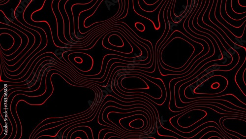 3d Abstract outline topographic contour landscape map. Moving neon red laser waves on a black background. Sci-fi futuristic retro disco template. Animation loop 30fps 4k