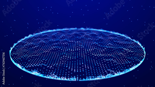 Abstract blue background of points. Wave of particles. Falling cyber particles. Big data stream. 3d rendering