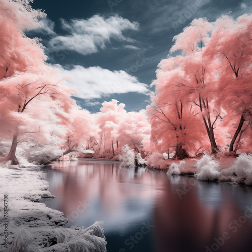 infrared photo of nature pink and white