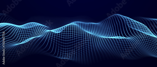 Abstract blue background of points and lines. Blue wave. Network or connection. Big data stream. 3d rendering