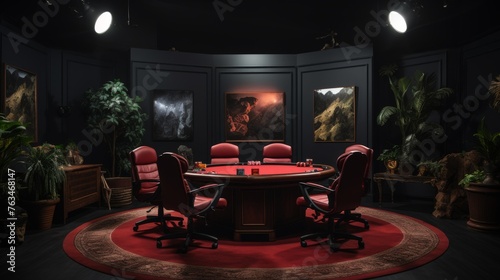 Modern Conference Room With Red Chairs