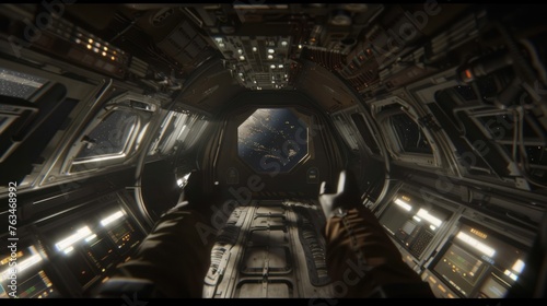 Advanced Space Materials: Withstands harsh space conditions. Helps extend the life of the spacecraft. First person view realistic daylight view 