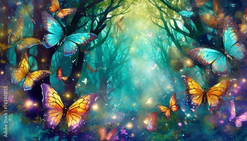 fantasy background butterflies in a forest