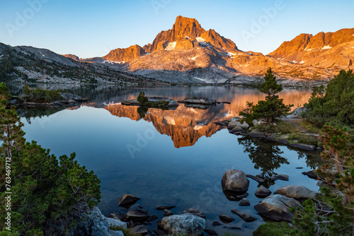 Majestic Morning Mountain Reflects in Mirror Like Lake