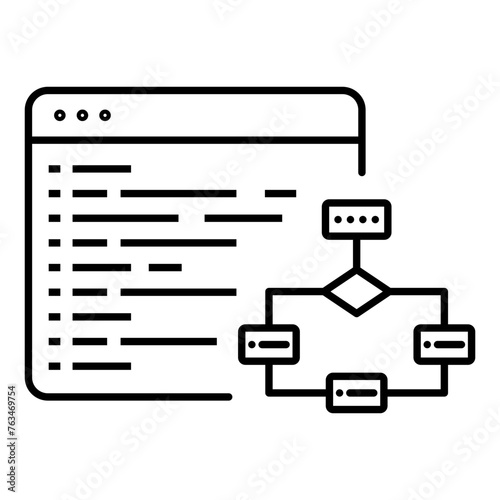 Web Development and Programming: Outline Icon. Vector icon of Coading, Devin icon, Auto code generatoe, ChatGPT icon. Flow chart Symbole.  photo
