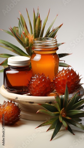 Plate of Pineapple Jam and Fresh Pineapple Slices