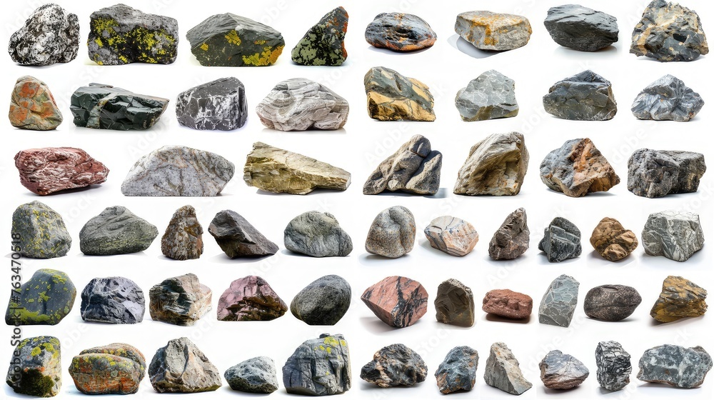 A diverse collage of outdoor photos featuring big granite stones isolated on a white background, showcasing nature's rugged beaut A diverse collage of outdoor photos featuring big granite stones isolated on a white background, showcasing nature's rugged beaut