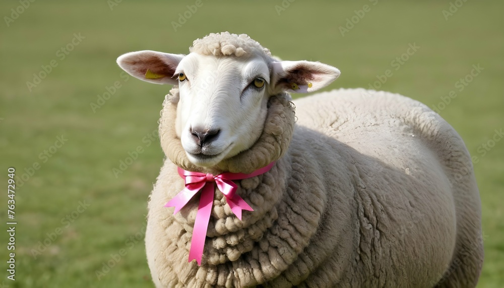 A Sheep With A Ribbon Tied Around Its Neck Upscaled 4