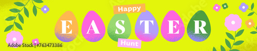 colourful easter banner rabbit flower egg spring (ID: 763473386)