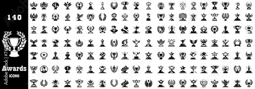 Mega set of icons, 140 Trendy Icons, Medal, Awards, Winner prize, Trophy cup. Big Bundle, Vector Designs