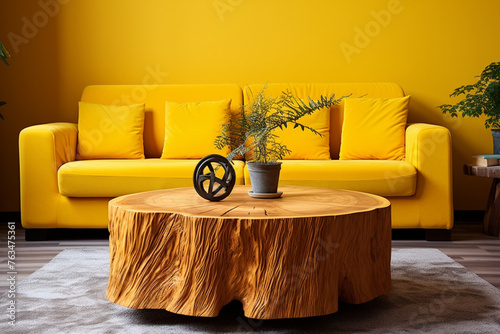 modern living room with sofa and wooden table