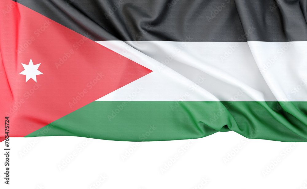Flag of Jordan isolated on white background with copy space below. 3D rendering Flag of Jordan isolated on white background with copy space below. 3D rendering