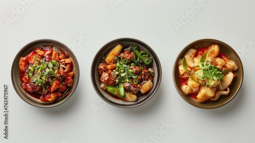 Chinese culinary traditions by photographing a beautifully plated meal against a pristine white backdrop. photo