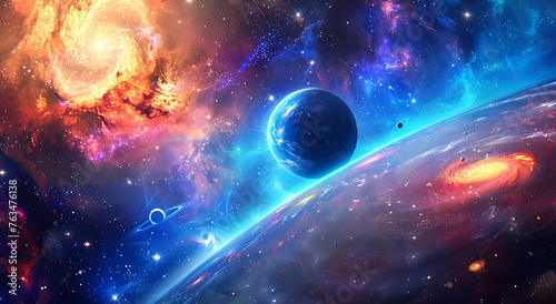 Create an abstract background of space with planets and galaxie