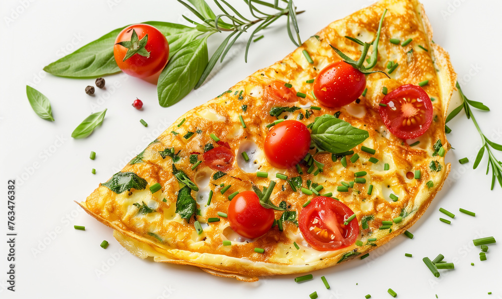 Nutritious Morning Meal: Tasty Omelette with Herbs and Tomato