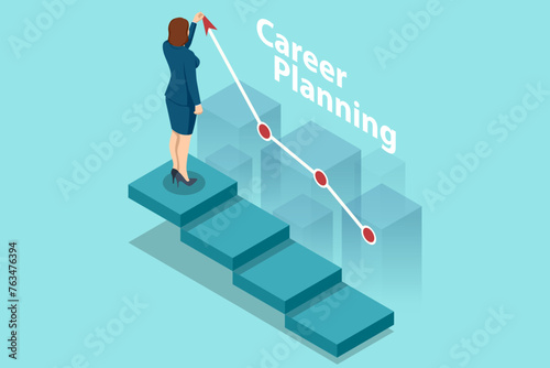 Isometric Career Growth. Business Arrow Target Direction. Success. Business Vision and Target. Business Development Plan for Improvement. Way to Success Cover, Persentation, Social Media Poster