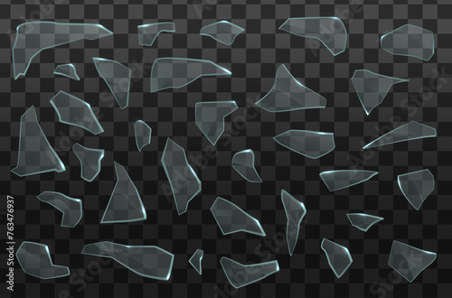 Shards of the broken glass and cracks with transparency. Vector elements. Glass cracked. photo