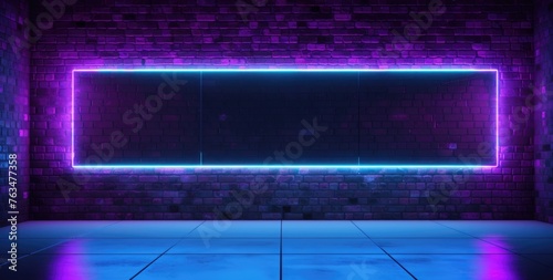 Futuristic Neon Light Frame on Brick Wall Background © Marharyta