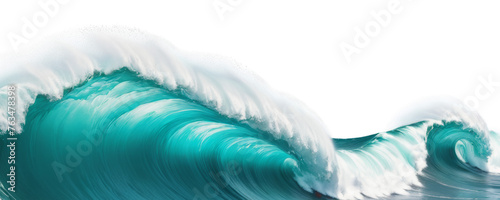 Tsunami tidal wave with sea foam, storm, ocean. Png isolated on transparent background.  Teal and white water splash photo