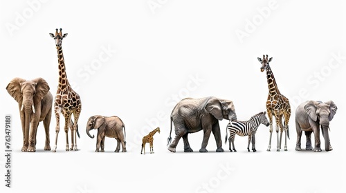 An impressive collection of majestic African mammals isolated on a clean white background, showcasing the diversity of wildlife © pvl0707