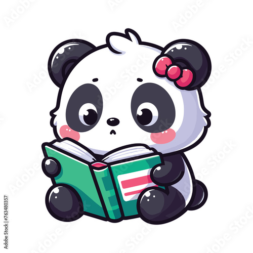 Cute Cartoon panda reading a book vector illustration