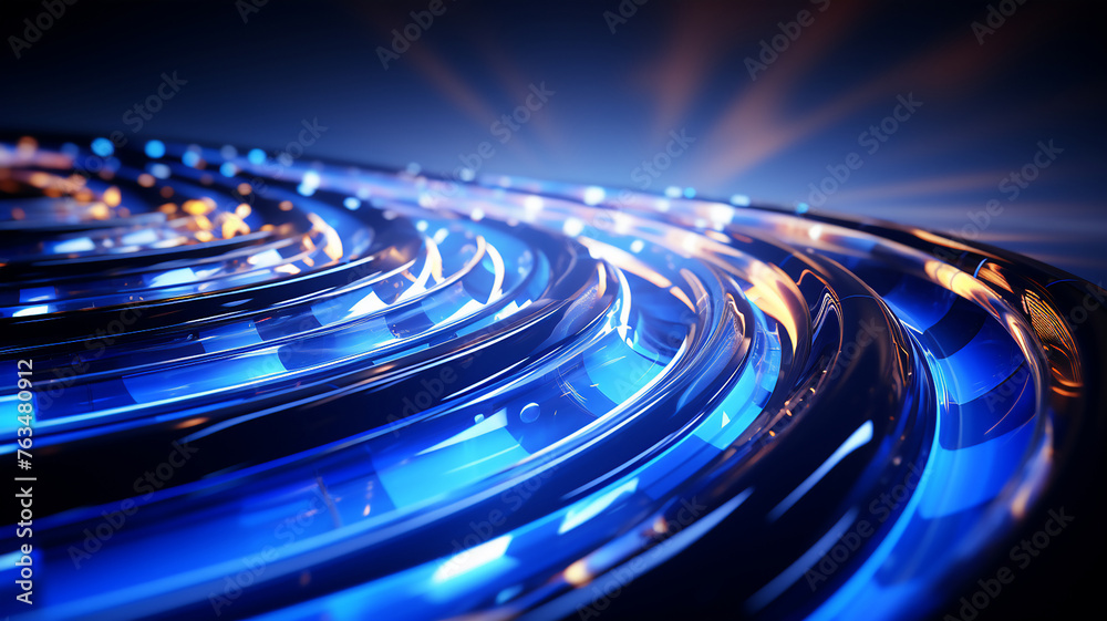 Fototapeta premium 3d Blue Glass 3D layers with lights effect,Glowing system digital data flow with lights effect,Concept for intelligence cyber,Technology network electronic, Generative ai