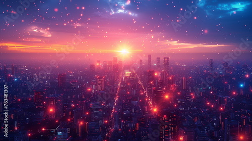 Bright Cityscape With Vibrant Lights in the Sky