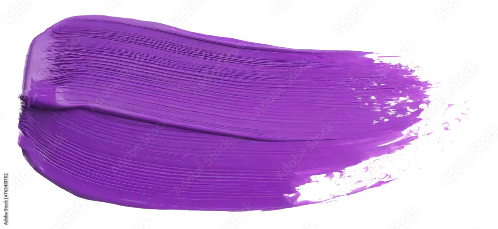 Purple paint brush stroke isolated on white background. Top view