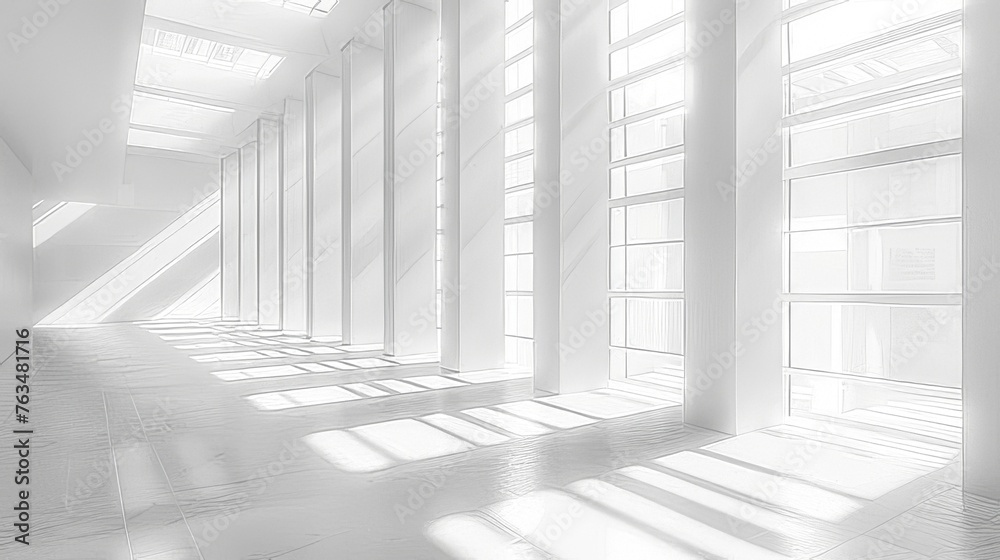 Fototapeta premium Long Hallway With Lots of Windows and White Walls