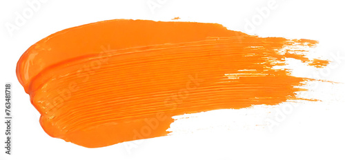 Orange paint brush strokes isolated on white background. Acrylic paint smears photo
