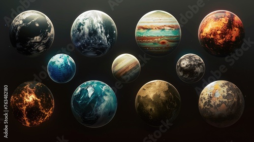 A captivating set of isolated planets from the solar system, featuring stunning imagery captured by NASA, revealing the wonders of outer space