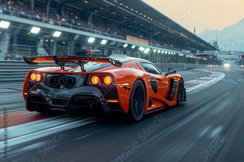 Orange Sports Car Racing on Track