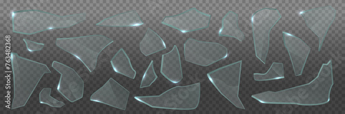 Shards of the broken glass and cracks with transparency. Vector elements. Glass cracked.