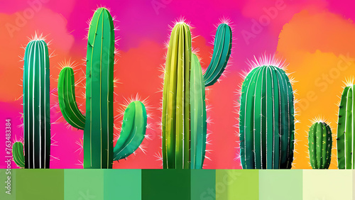 Explorando el Desierto: Paisajes Áridos y la Belleza de los Cactus en Arizona y México. Descubre la Majestuosidad de la Carnegiea Gigantea bajo el Sol Caliente del Verano. photo